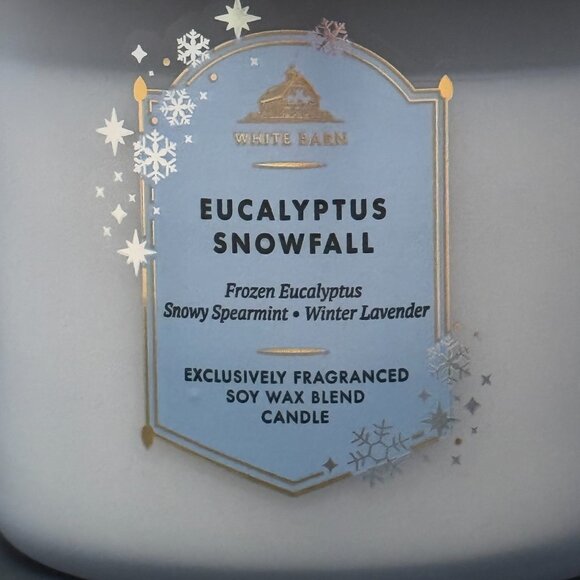 BBW Eucalyptus Snowfall White Barn Bath & Body Works 3 Wick Candle - Picture 3 of 10